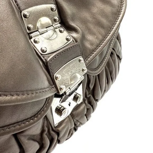 Miu Miu Metallic Silver Braided Handle Flap Hobo - Picture 6 of 7